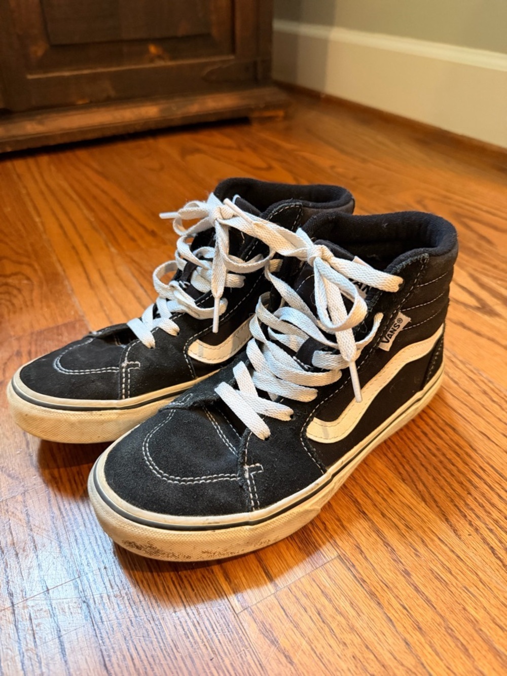 Vans Kids Black & White High-Top Skate Sneakers